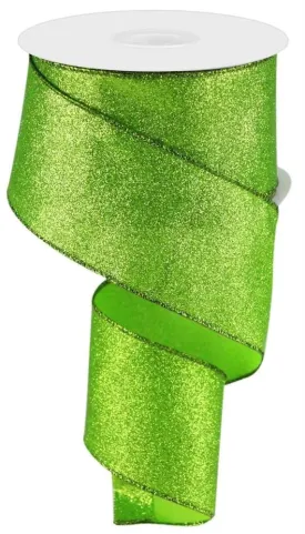 10 Yards of Lime Green Shimmer Glitter Pongee Fabric Ribbon