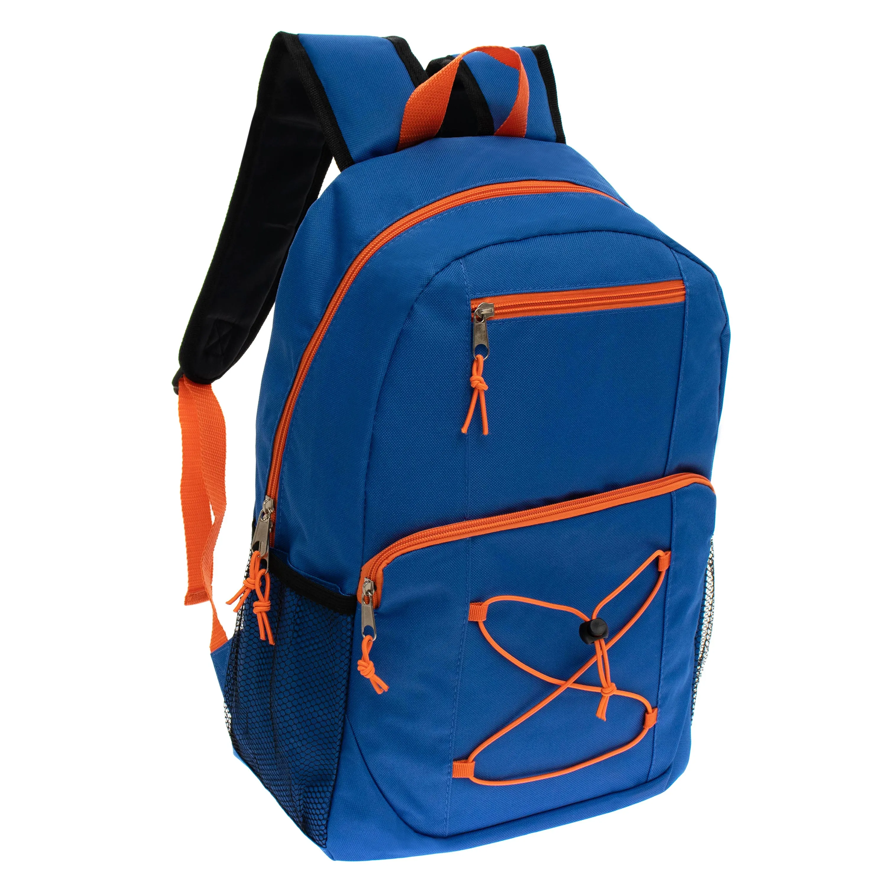 17" Bungee Wholesale Backpack in 8 Assorted Colors - Bulk Case of 24