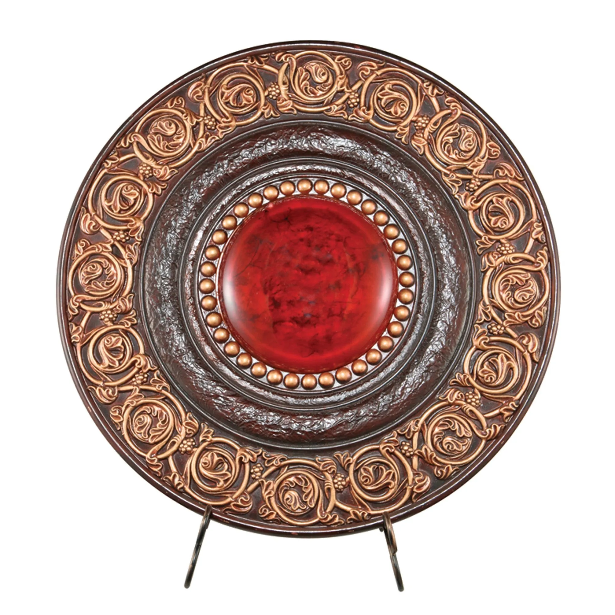 21" Red And Brown Round Polyresin Decorative Plaque By Homeroots