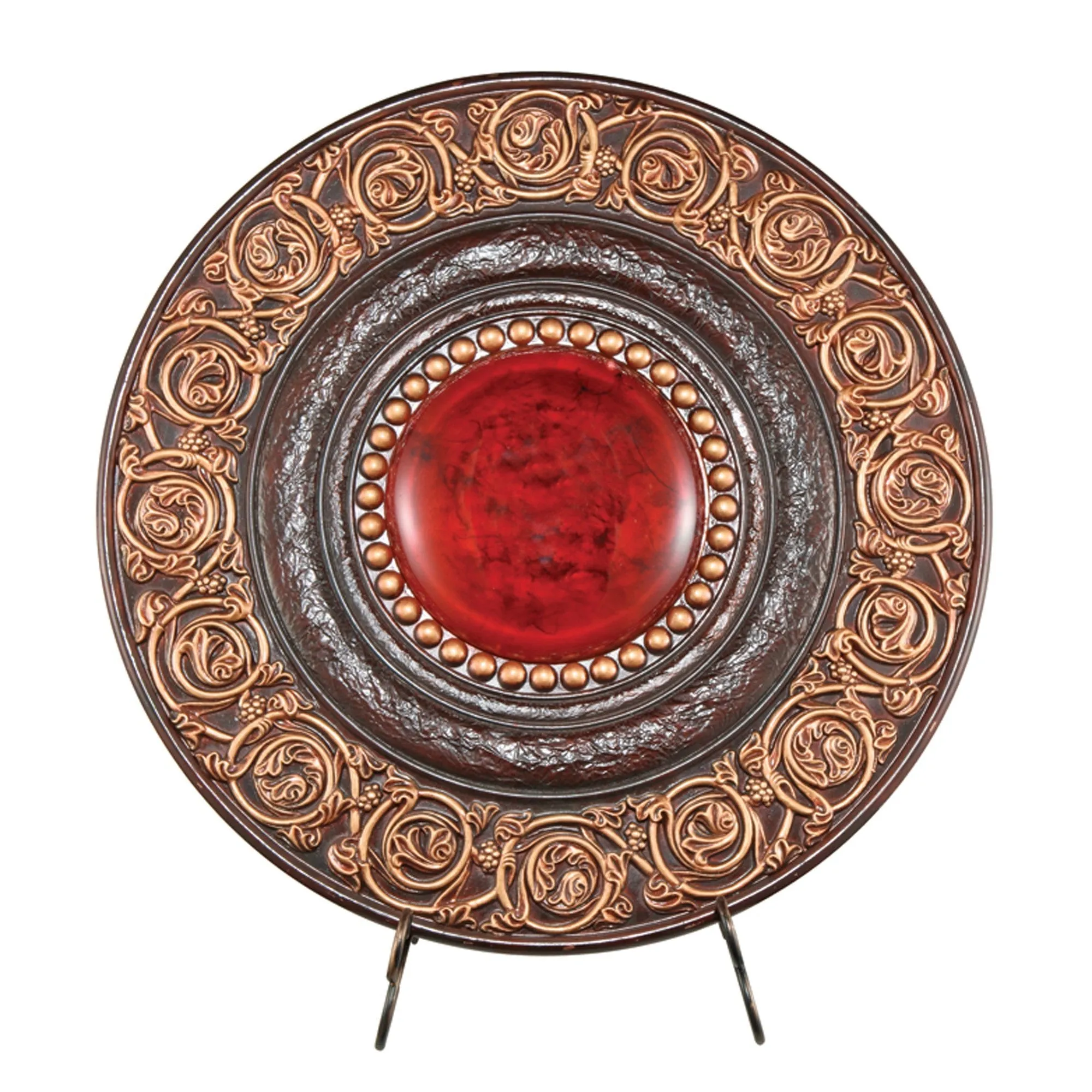 21" Red And Brown Round Polyresin Decorative Plaque By Homeroots