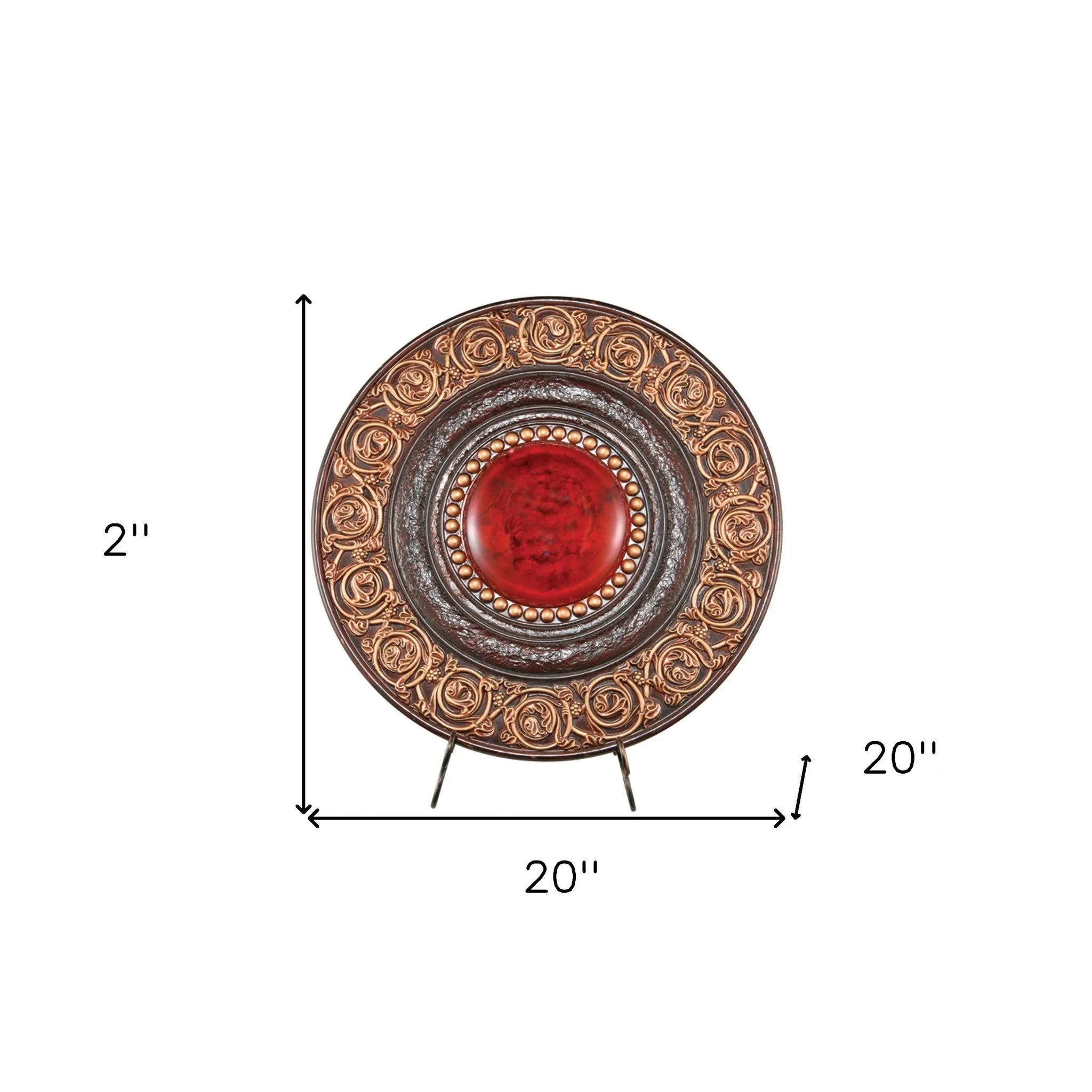 21" Red And Brown Round Polyresin Decorative Plaque By Homeroots