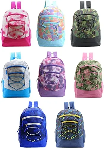 24 pack 17" Bungee Deluxe Wholesale Backpack in Assorted Colors - Bulk Case of 24