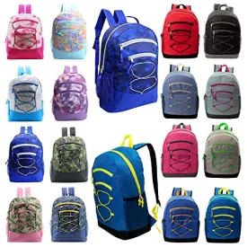 24 pack 17" Bungee Deluxe Wholesale Backpack in Assorted Colors - Bulk Case of 24