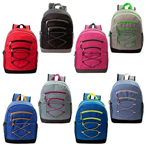 24 pack 17" Bungee Deluxe Wholesale Backpack in Assorted Colors - Bulk Case of 24