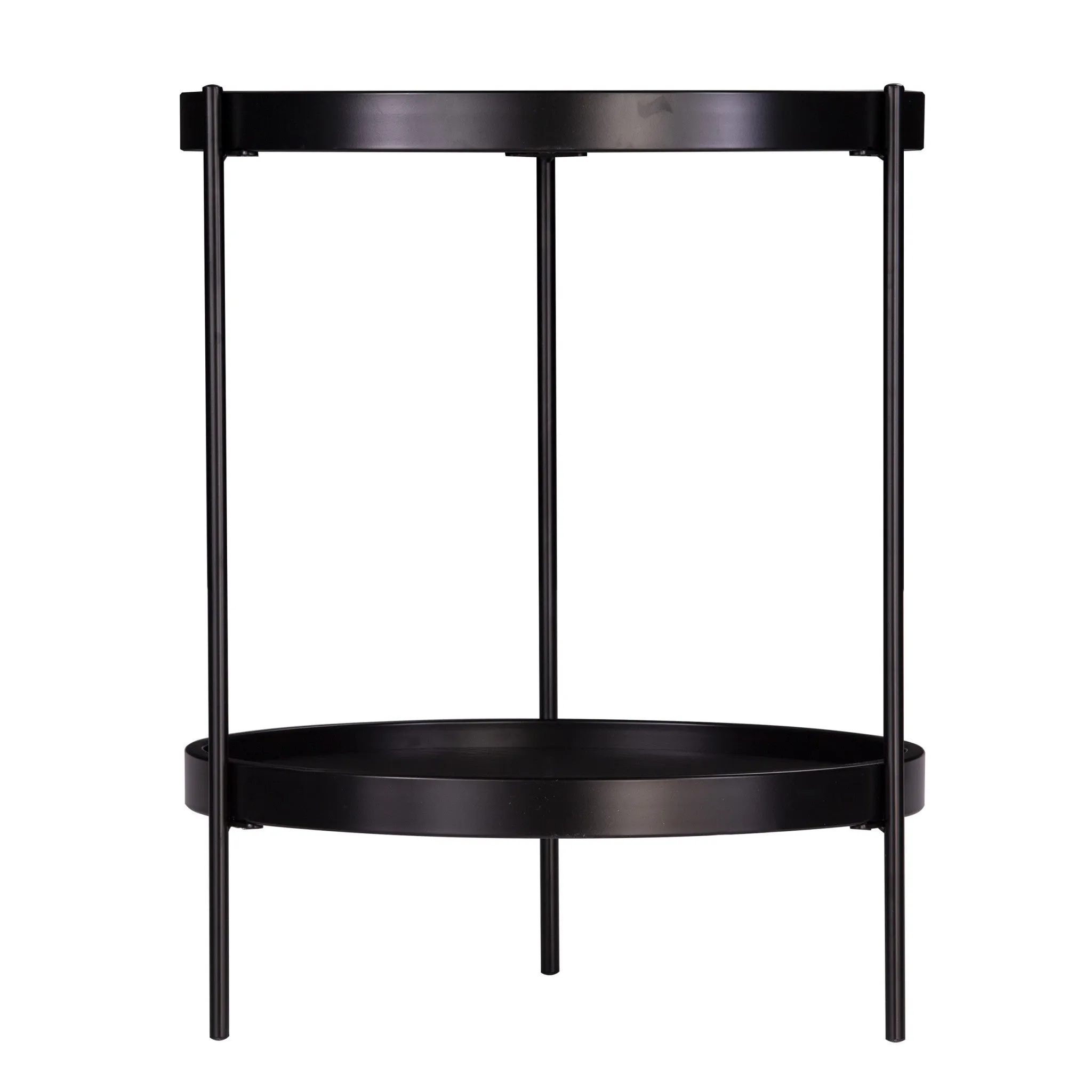 24" Black Manufactured Wood And Iron Round End Table With Shelf By Homeroots