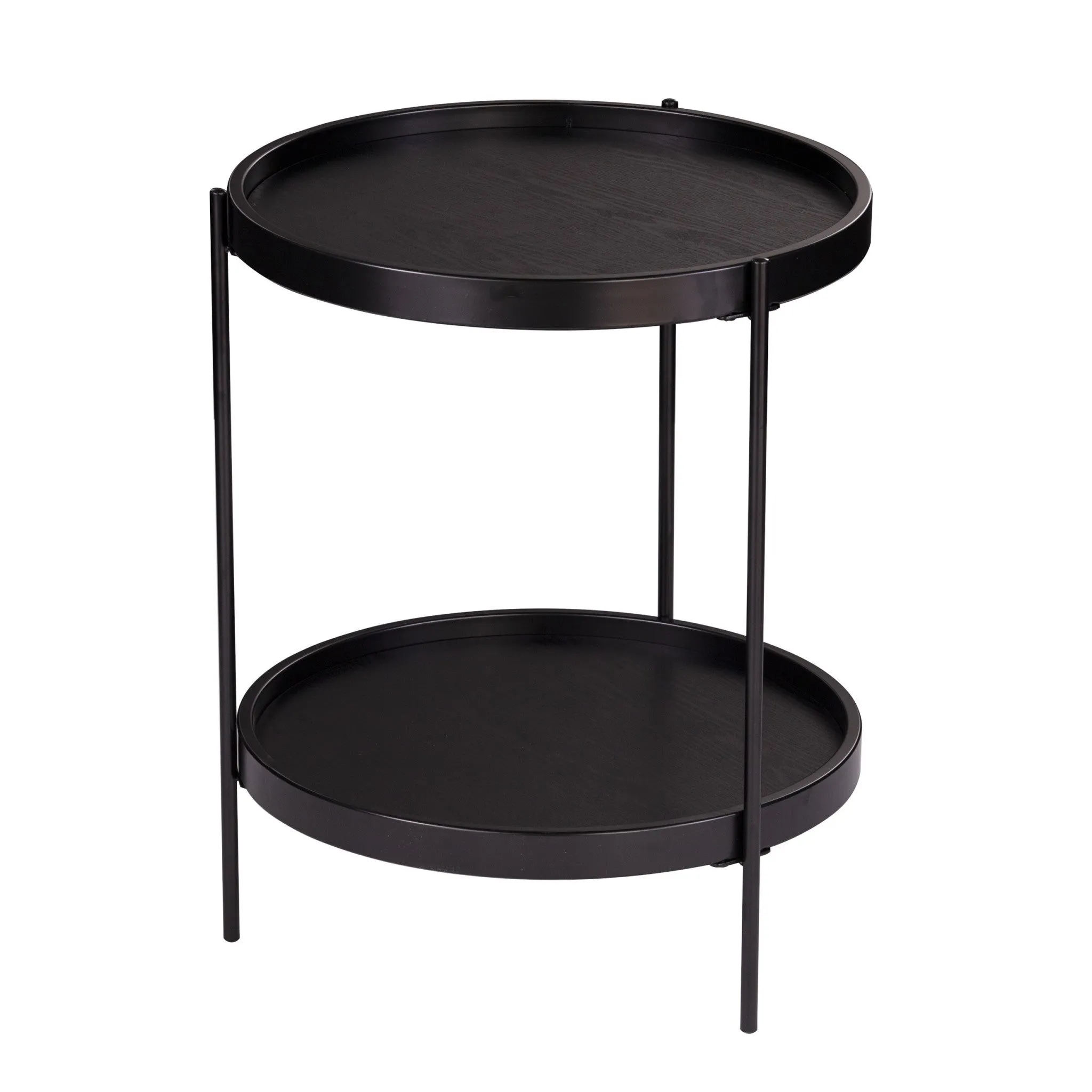 24" Black Manufactured Wood And Iron Round End Table With Shelf By Homeroots