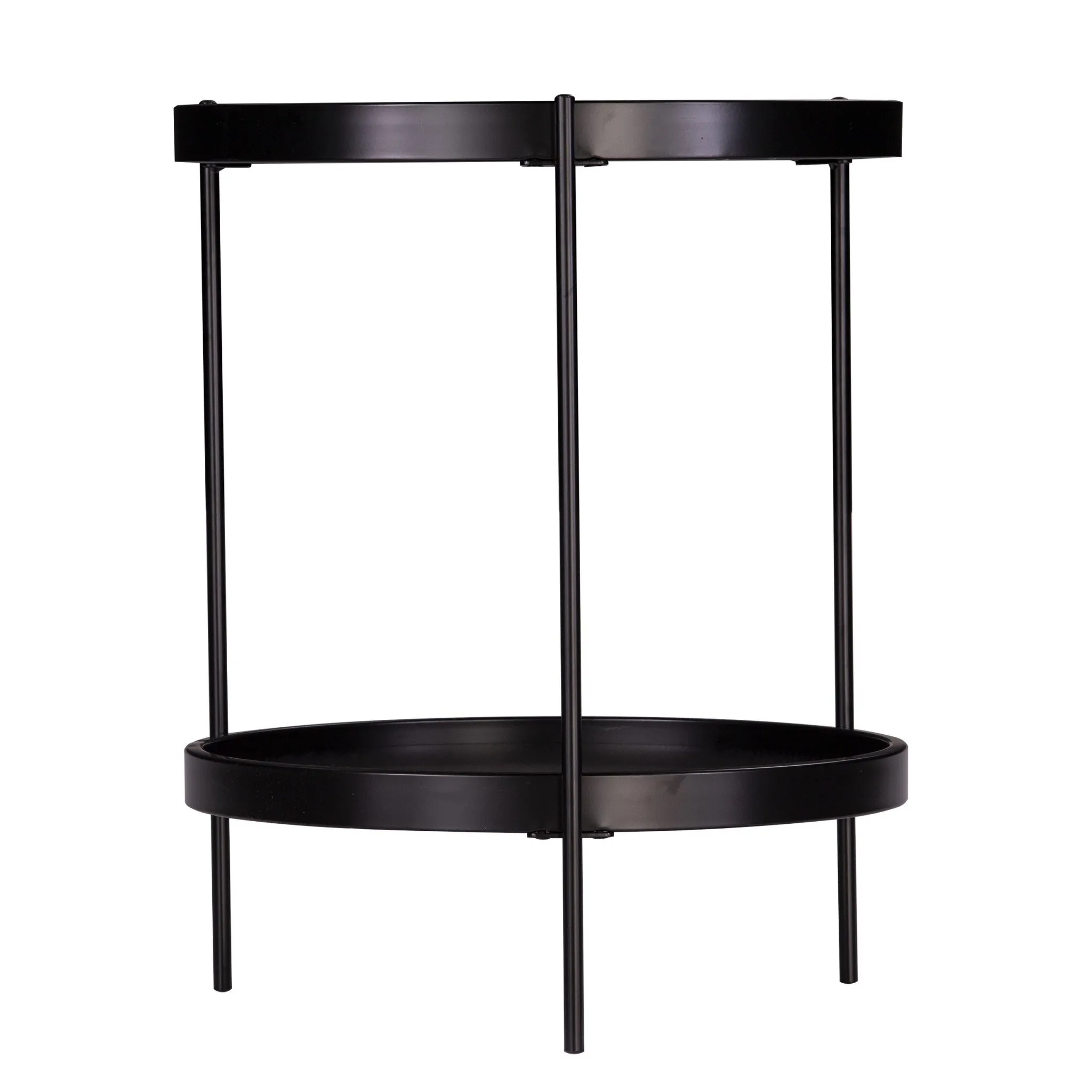 24" Black Manufactured Wood And Iron Round End Table With Shelf By Homeroots