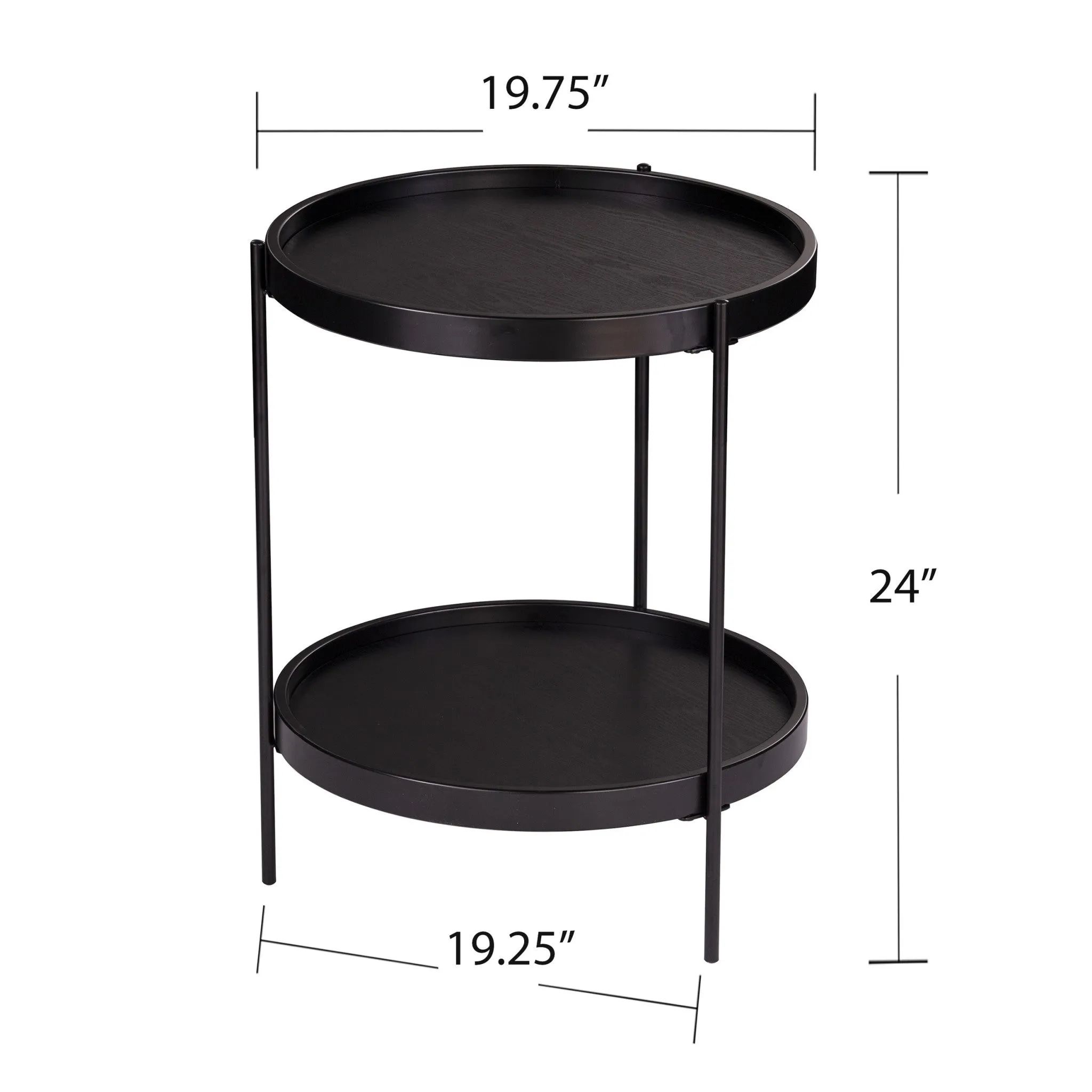 24" Black Manufactured Wood And Iron Round End Table With Shelf By Homeroots