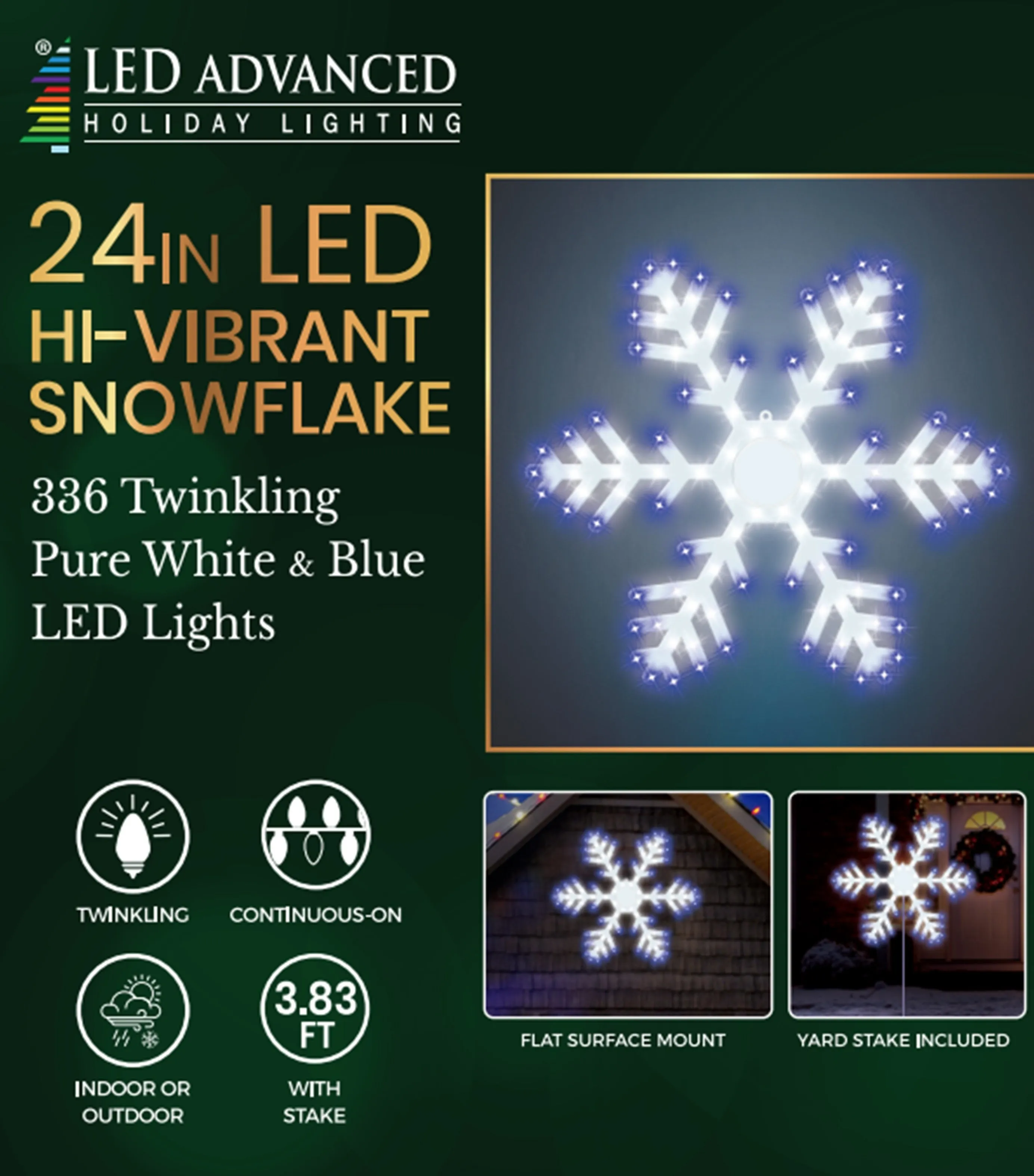 24" Hi-Vibrant LED Twinkling Snowflake Christmas Decoration