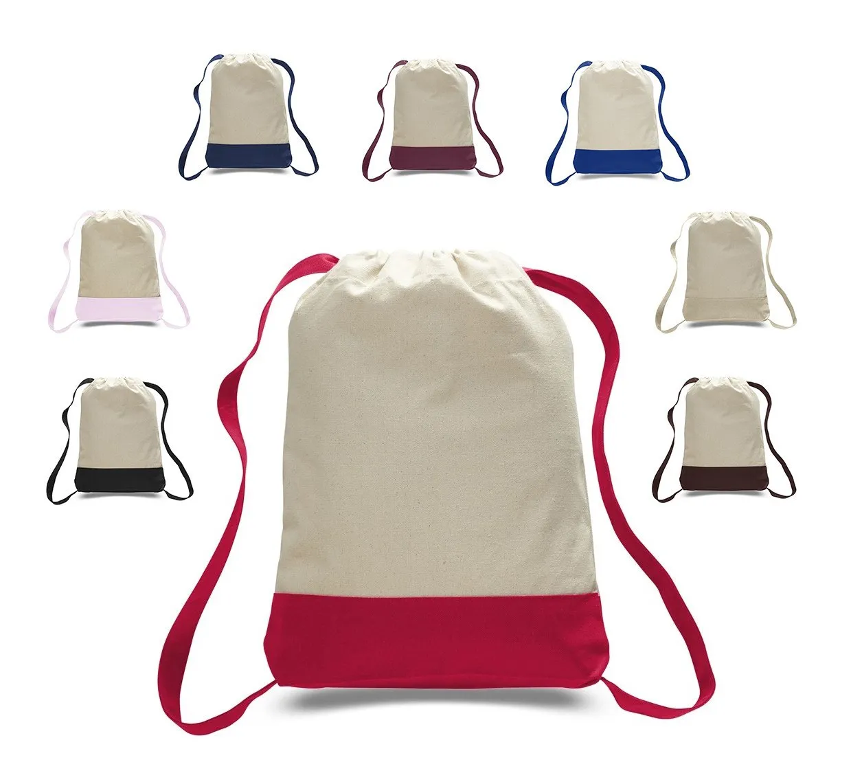 72 ct Two Tone Canvas Sport Backpacks / Wholesale Drawstring Bags - By Case