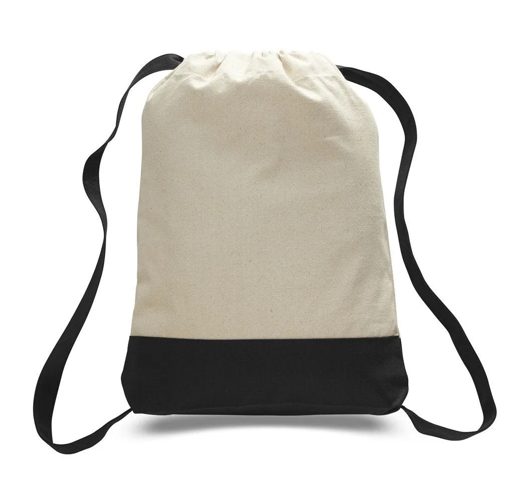 72 ct Two Tone Canvas Sport Backpacks / Wholesale Drawstring Bags - By Case