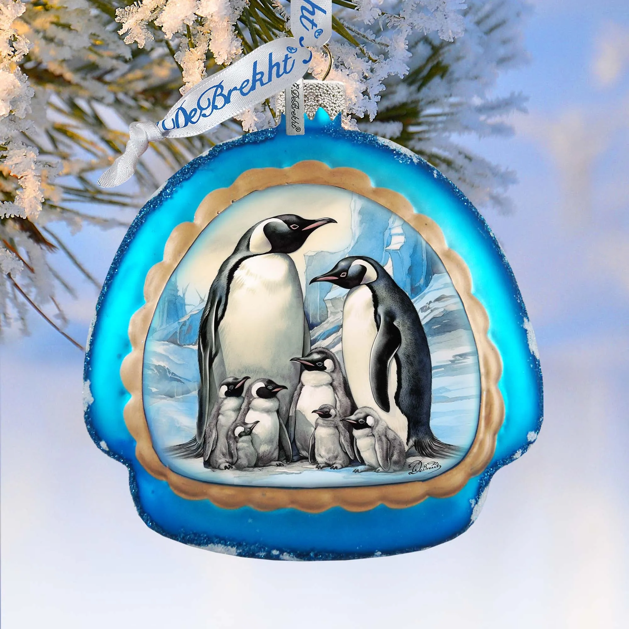 A Love on Ice - Penguin's Family Rainbow Glass Ornament by G. Debrekht - Wildlife Holiday Décor - 756-019