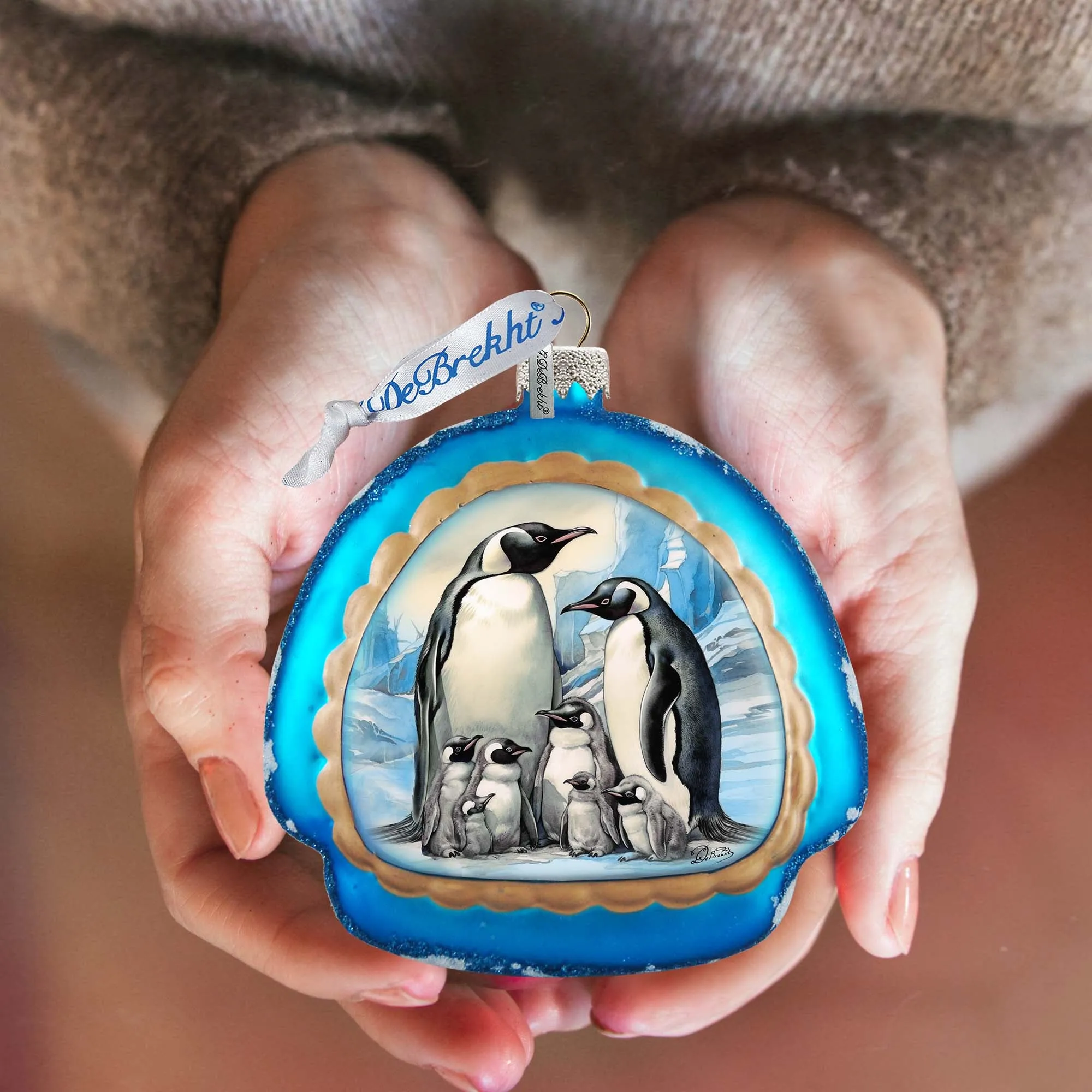 A Love on Ice - Penguin's Family Rainbow Glass Ornament by G. Debrekht - Wildlife Holiday Décor - 756-019