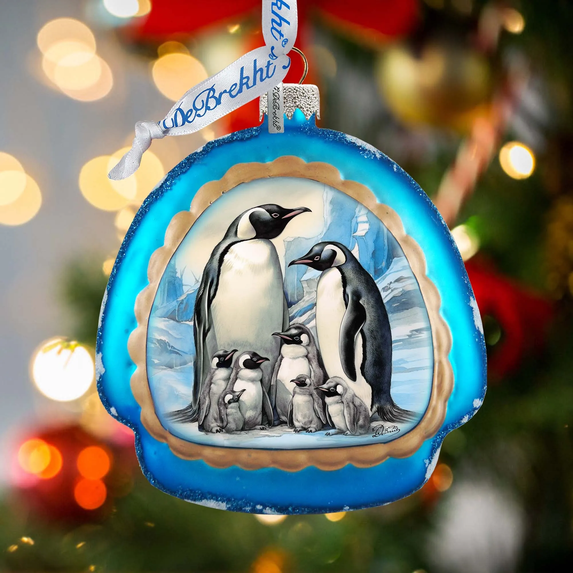 A Love on Ice - Penguin's Family Rainbow Glass Ornament by G. Debrekht - Wildlife Holiday Décor - 756-019