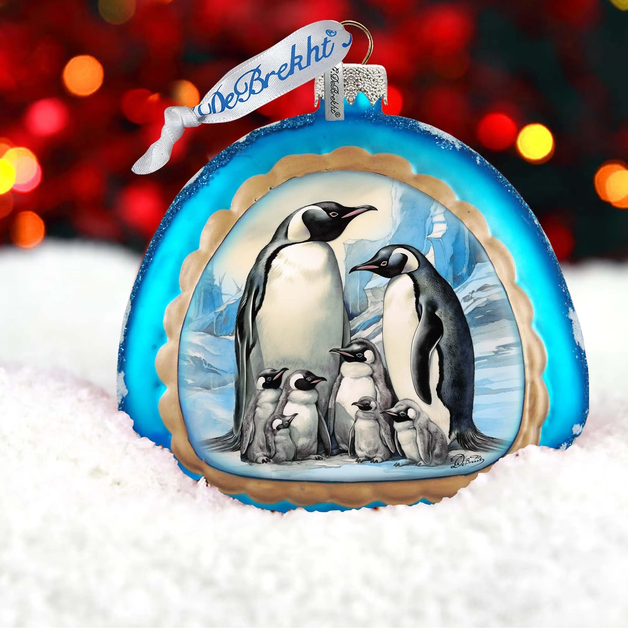 A Love on Ice - Penguin's Family Rainbow Glass Ornament by G. Debrekht - Wildlife Holiday Décor - 756-019