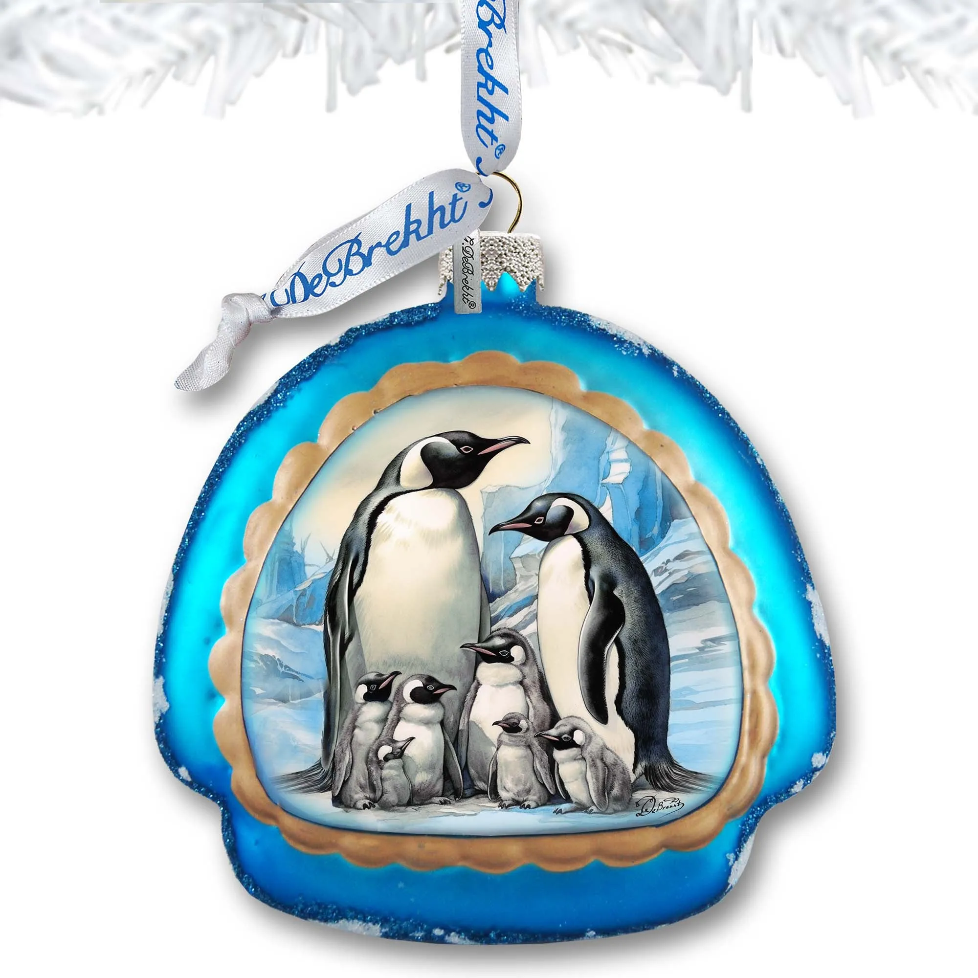 A Love on Ice - Penguin's Family Rainbow Glass Ornament by G. Debrekht - Wildlife Holiday Décor - 756-019