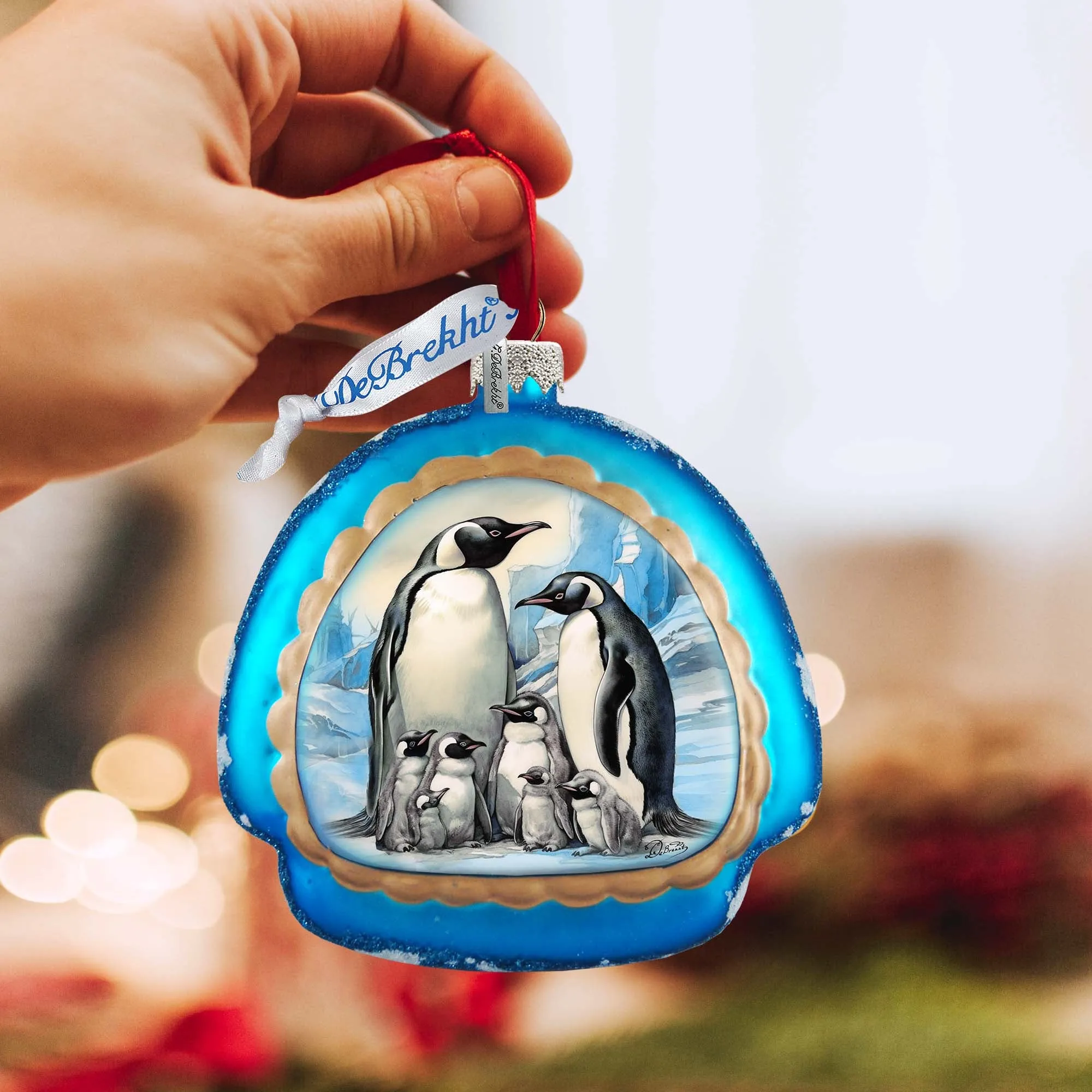 A Love on Ice - Penguin's Family Rainbow Glass Ornament by G. Debrekht - Wildlife Holiday Décor - 756-019