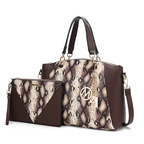 Addison Snake Embossed Vegan Leather Tote Bag with matching Wristlet