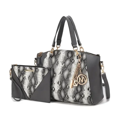 Addison Snake Embossed Vegan Leather Tote Bag with matching Wristlet