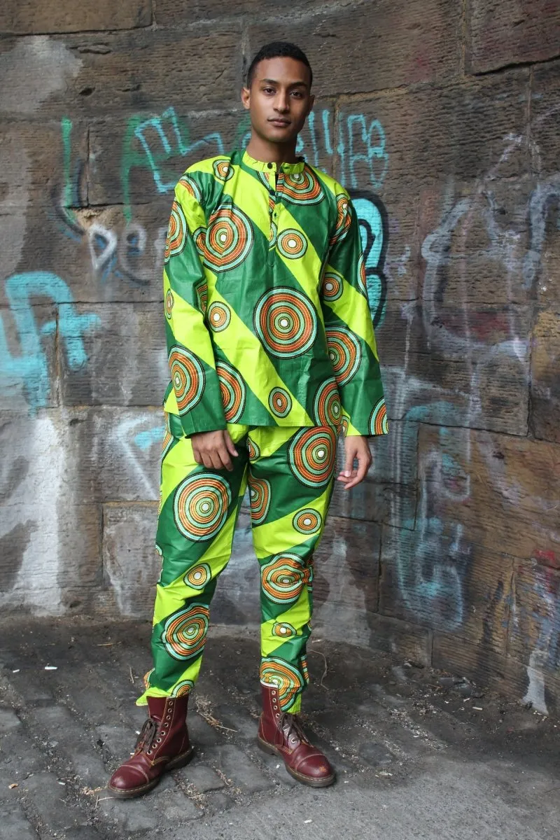 African Shirt in Green Ankara Print - Festival Clothing