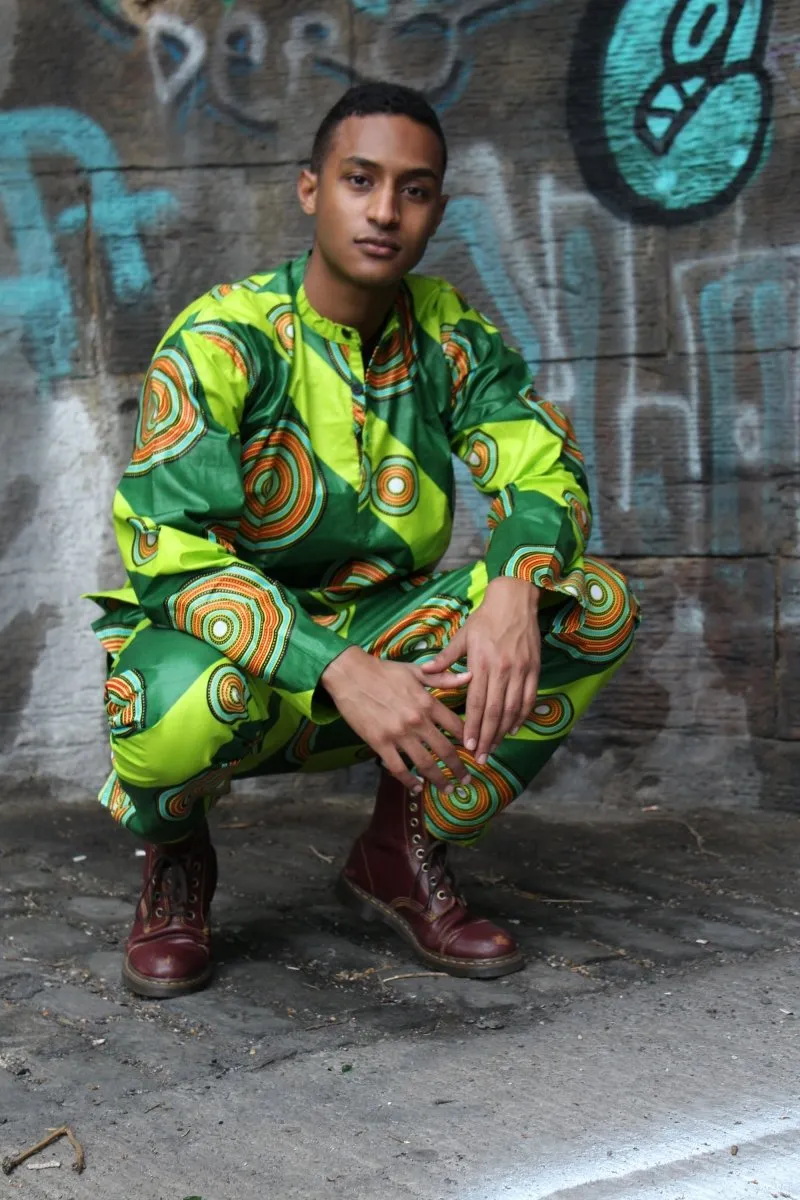 African Shirt in Green Ankara Print - Festival Clothing