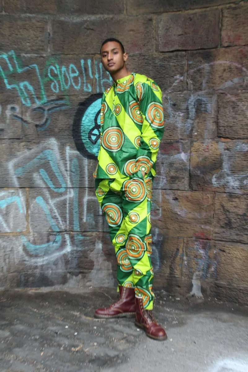 African Shirt in Green Ankara Print - Festival Clothing