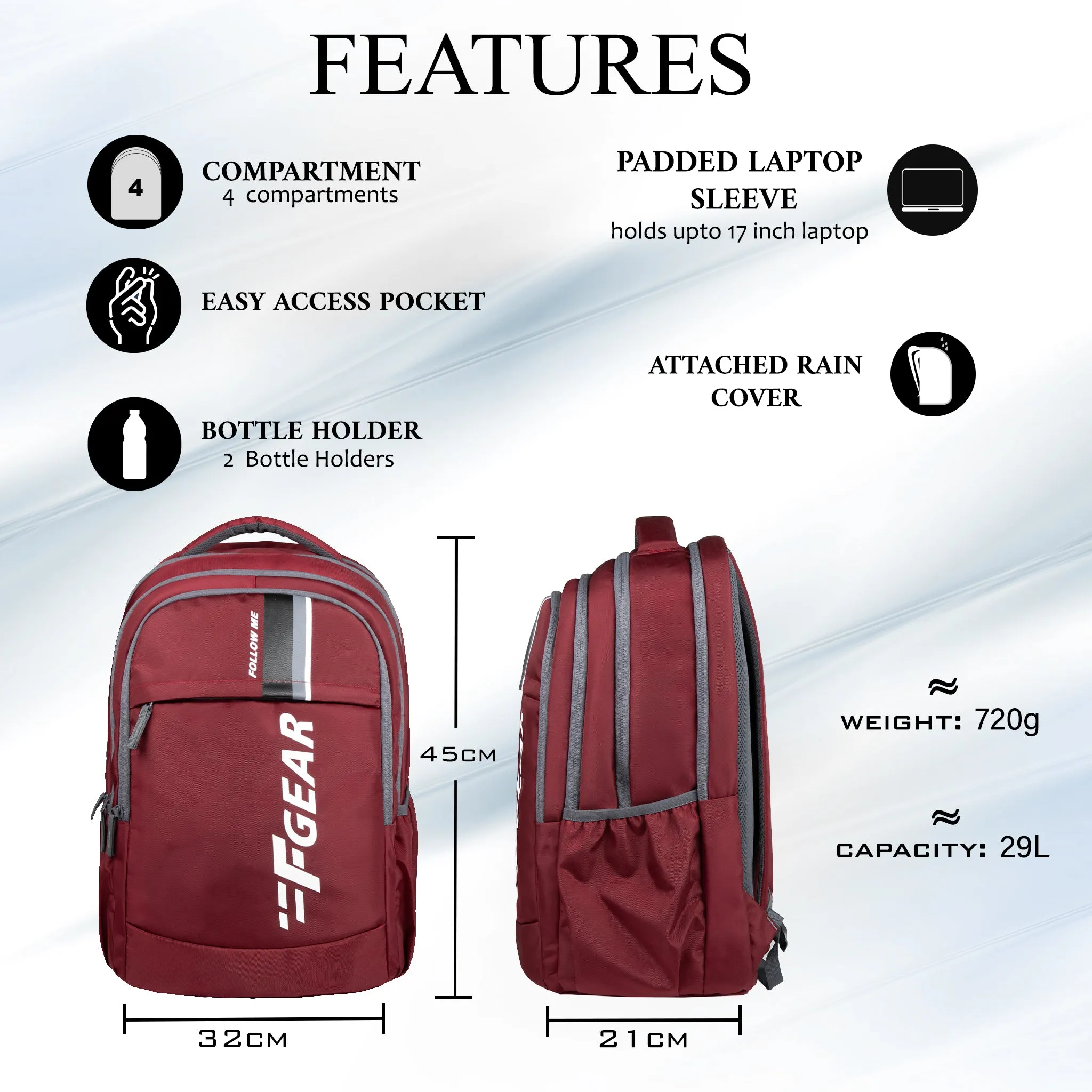 Airmate 29L Maroon Backpack with raincover