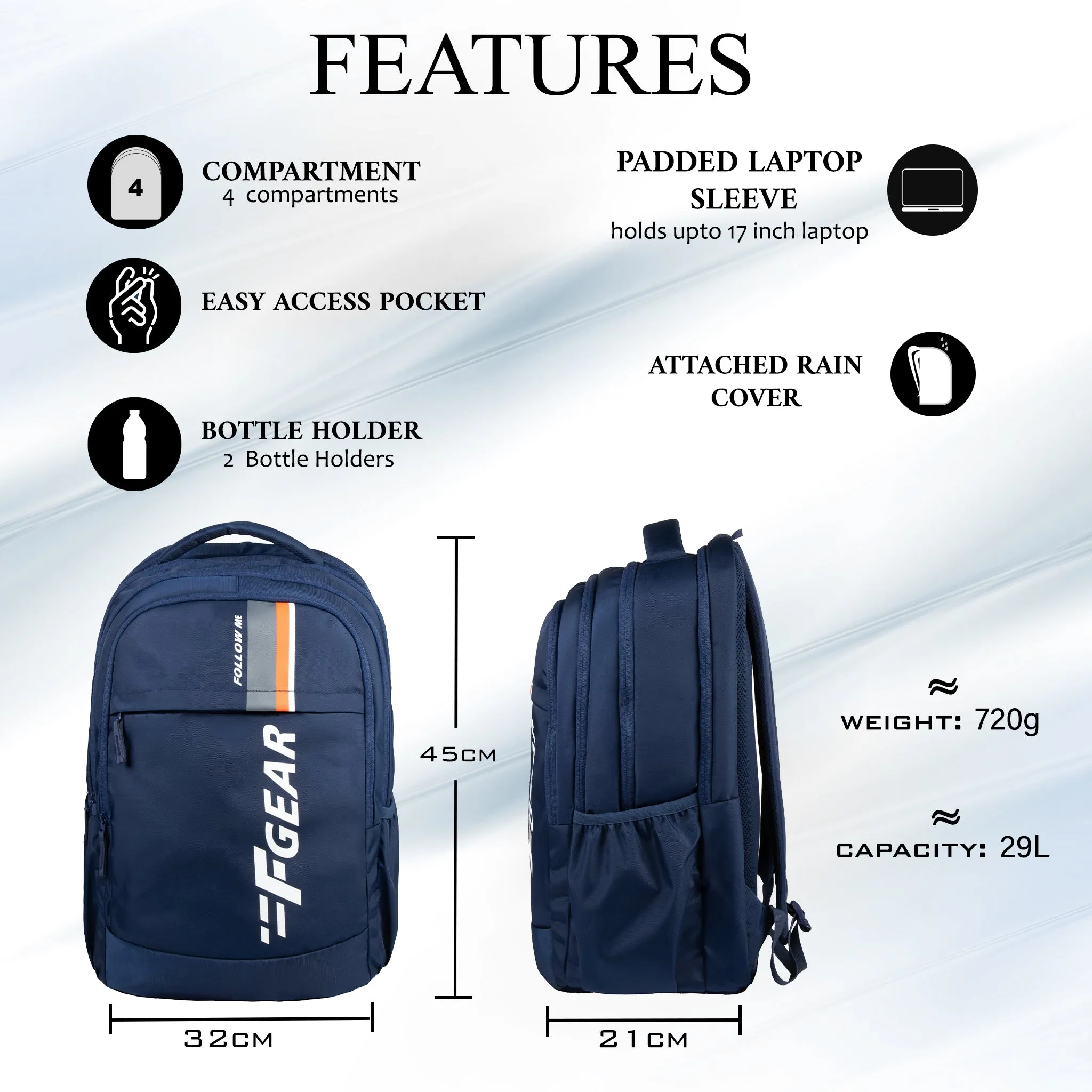 Airmate 29L Navy Backpack with raincover