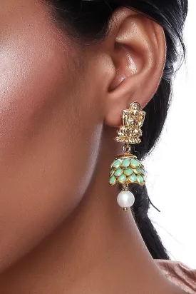 Alloy Jhumka Dangling Earrings in Green