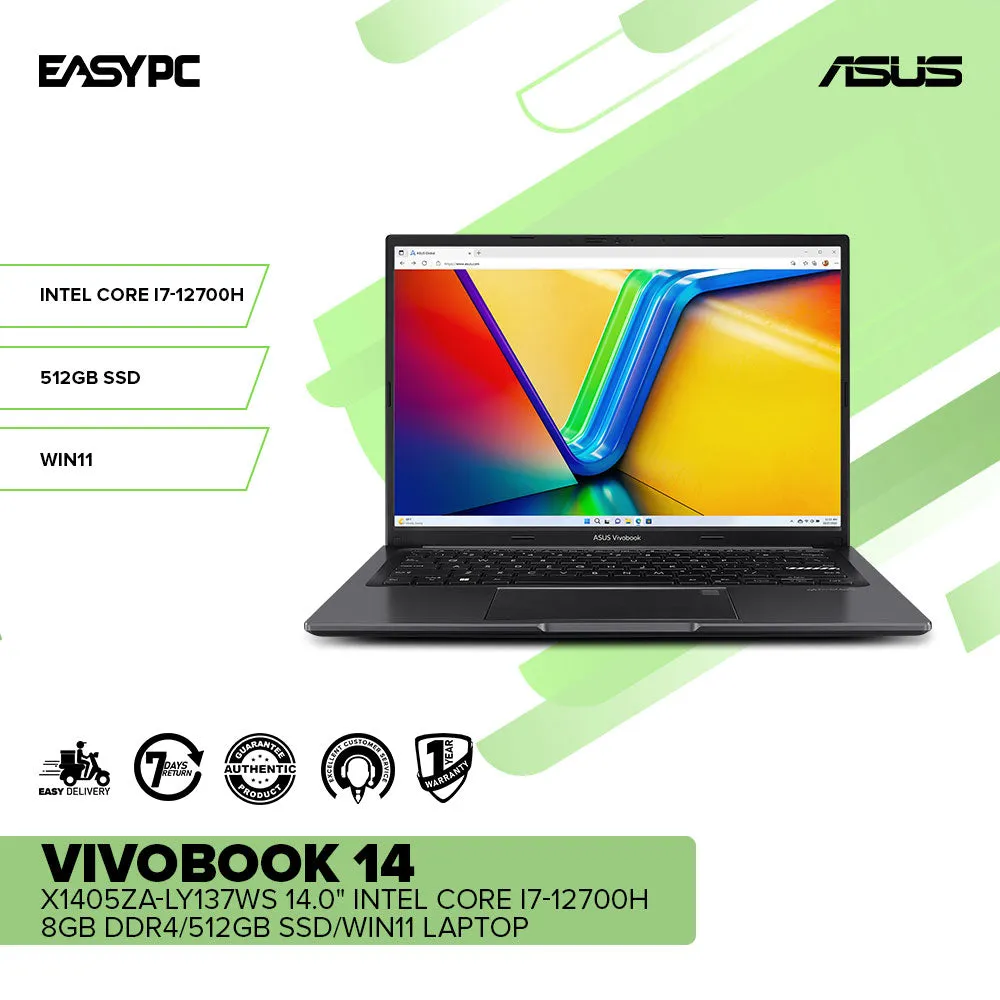 Asus Vivobook 14 X1405ZA-LY137WS 14.0 Intel Core I7-12700H/8GB DDR4/512GB SSD/Win11 Laptop