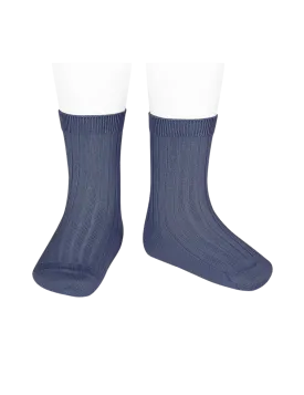 Basic Rib Short Socks - Dusty Blue