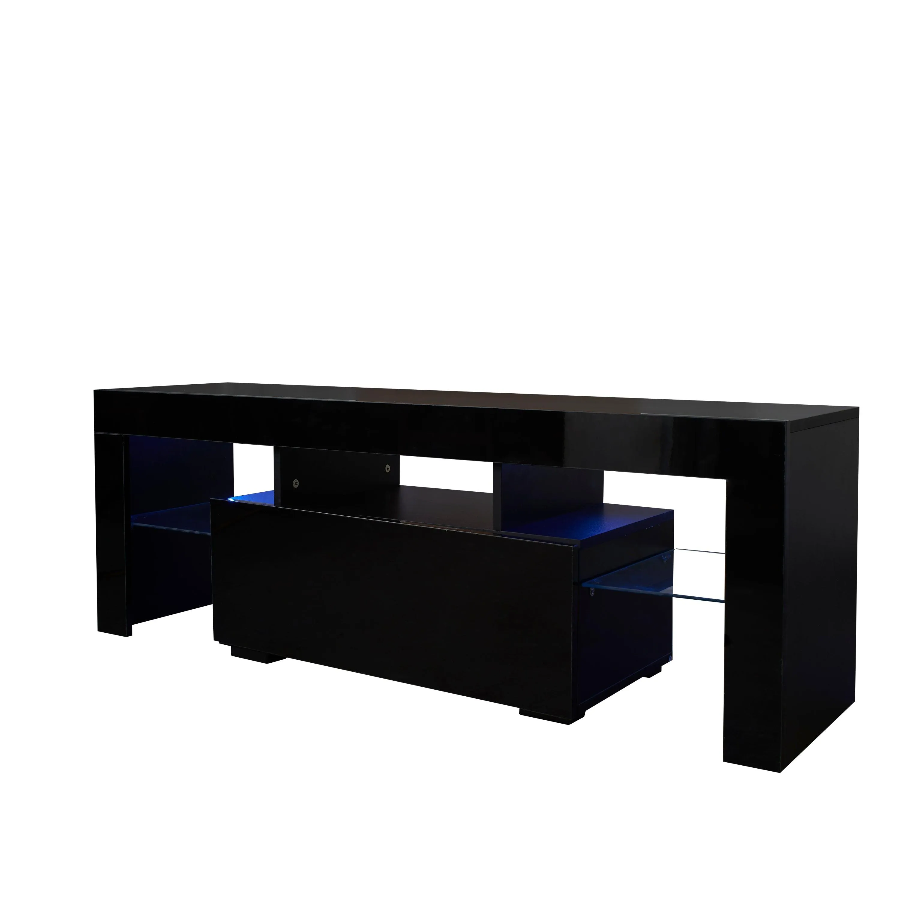 Black TV Stand with LED RGB Lights, Flat Screen Cabinet