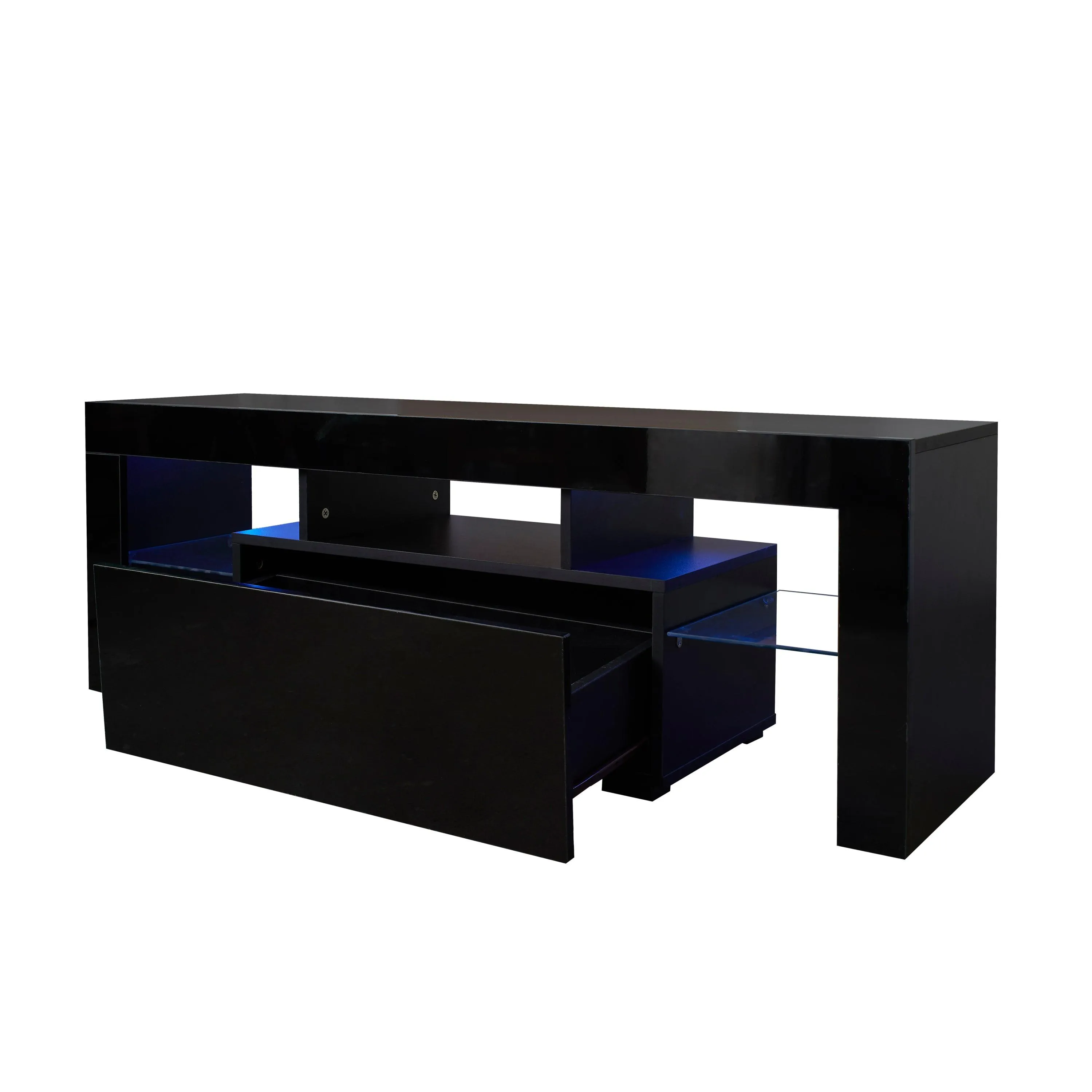 Black TV Stand with LED RGB Lights, Flat Screen Cabinet