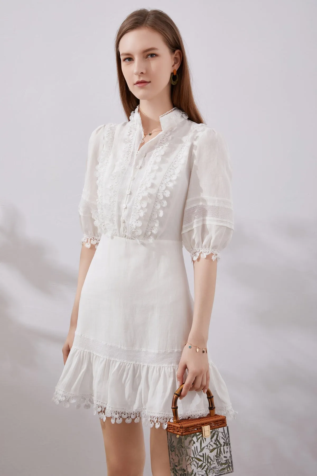 Blaire Linen Mini Dress - White - GDS