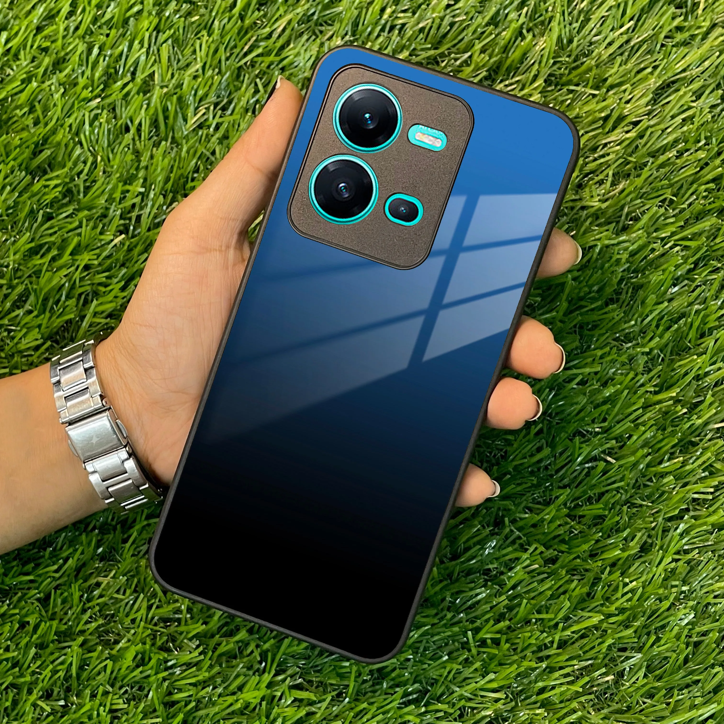 Blue Gradient Glass Case Cover For Vivo