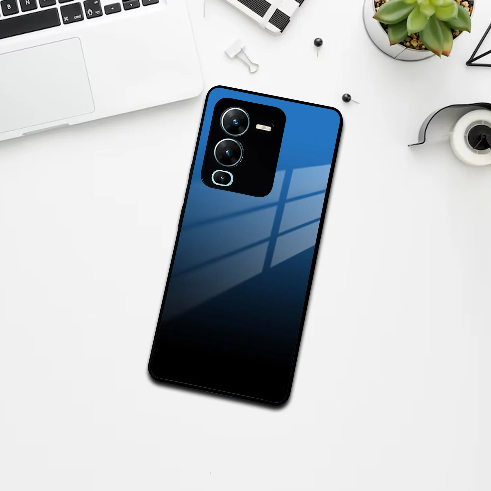 Blue Gradient Glass Case Cover For Vivo