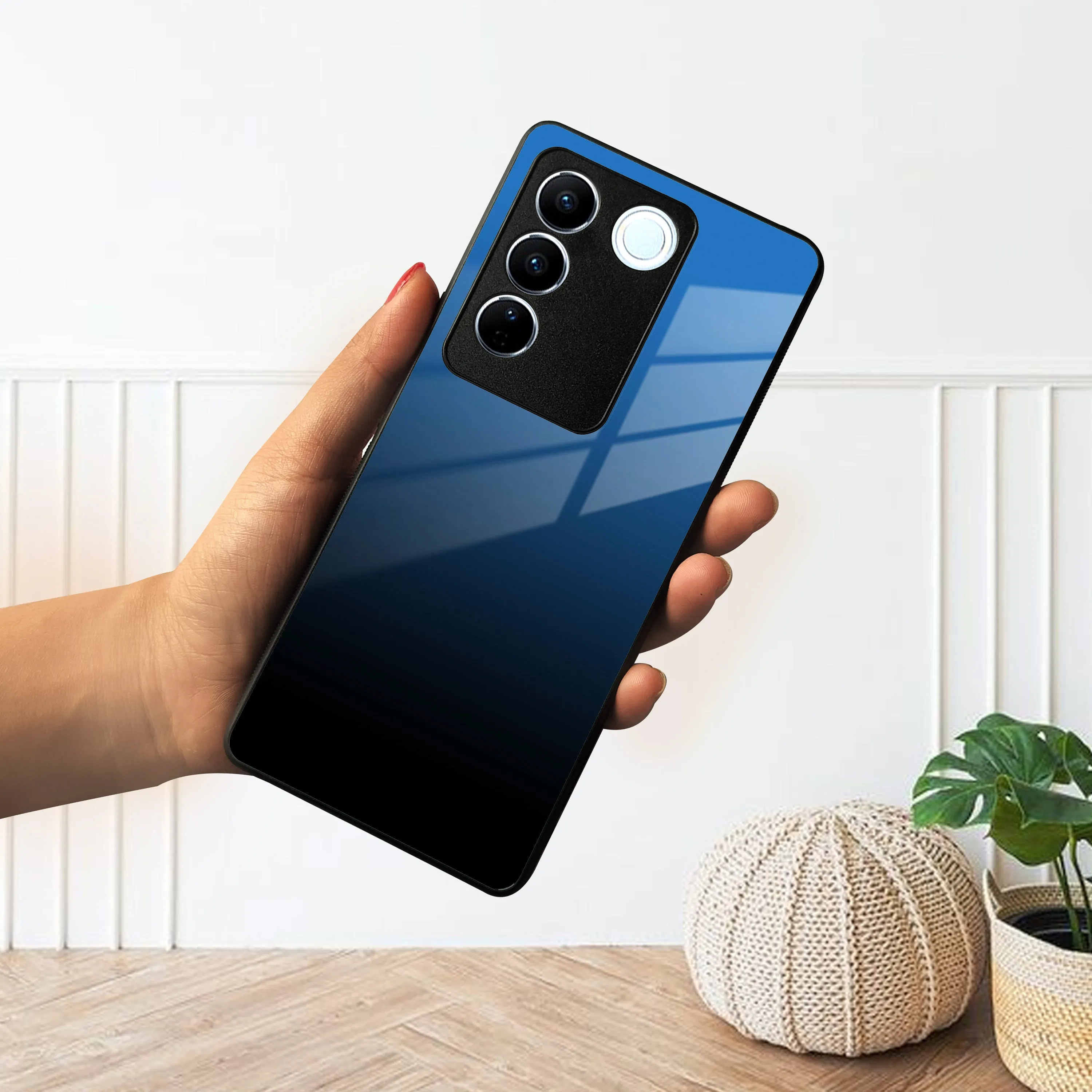 Blue Gradient Glass Case Cover For Vivo