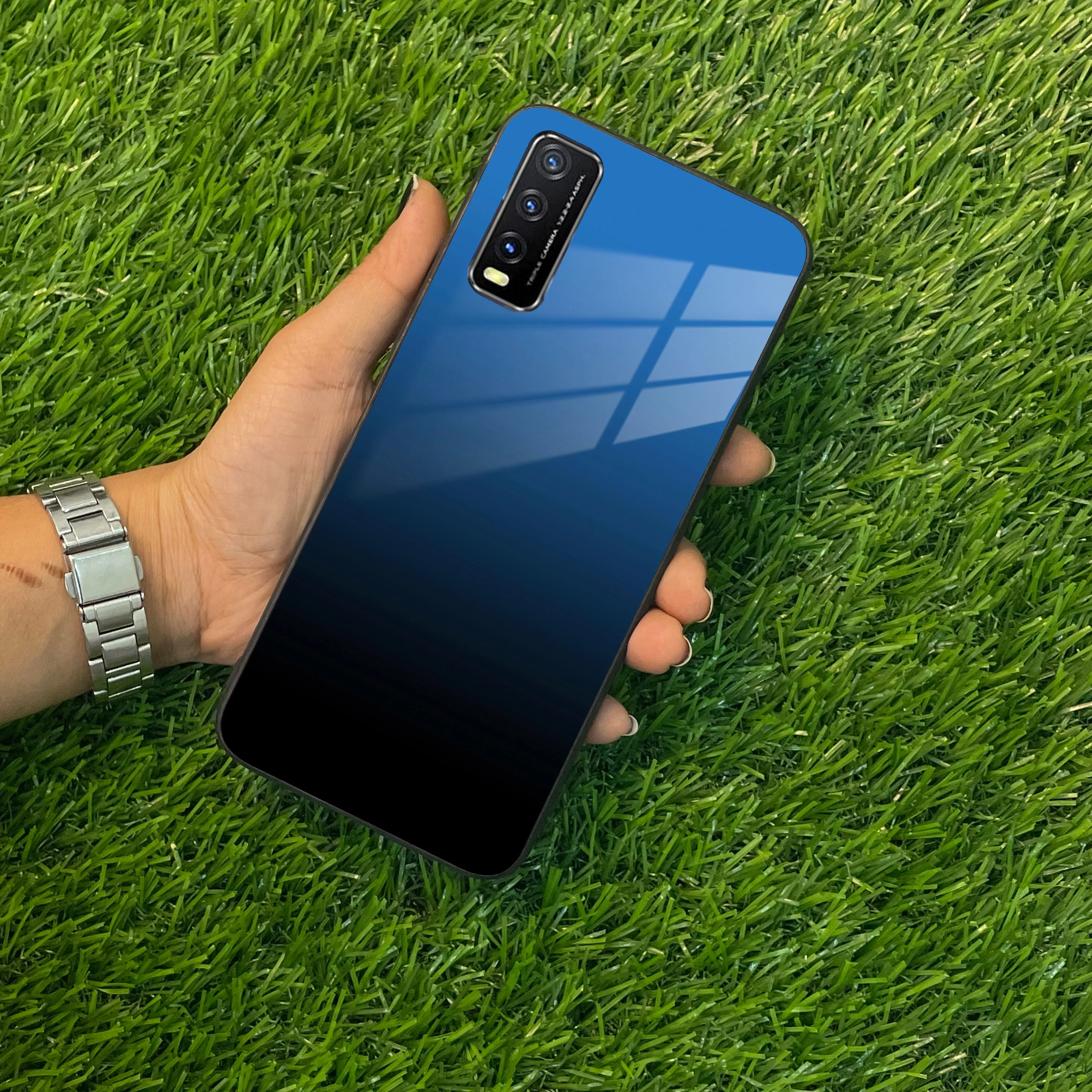 Blue Gradient Glass Case Cover For Vivo