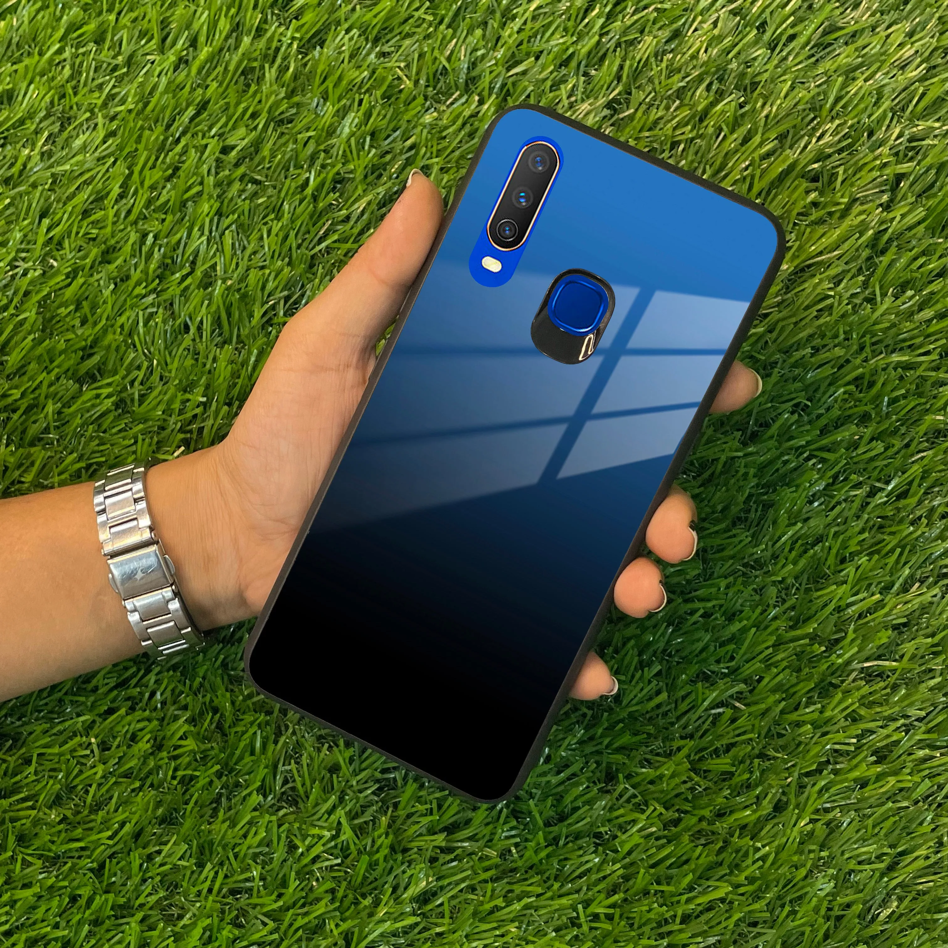 Blue Gradient Glass Case Cover For Vivo