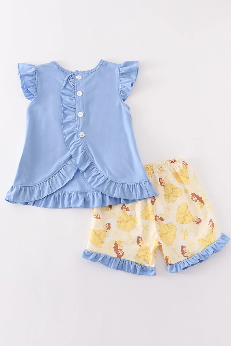 Blue princess embroidery girl set