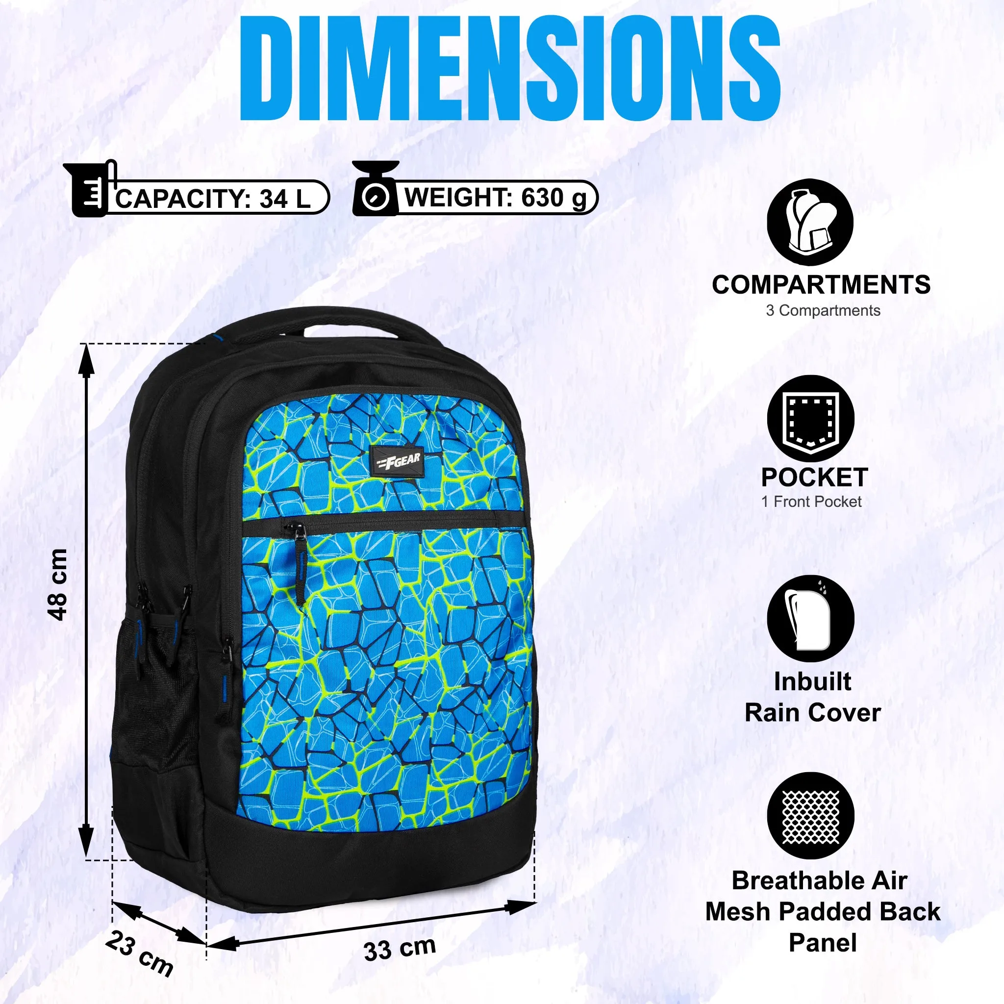 Brocken 34L Blue Nested Backpack with raincover