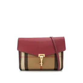 Burberry Small Macken House Check Red Leather Cross Body Bag