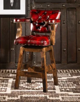 Burnished Red Leather Western Barstool