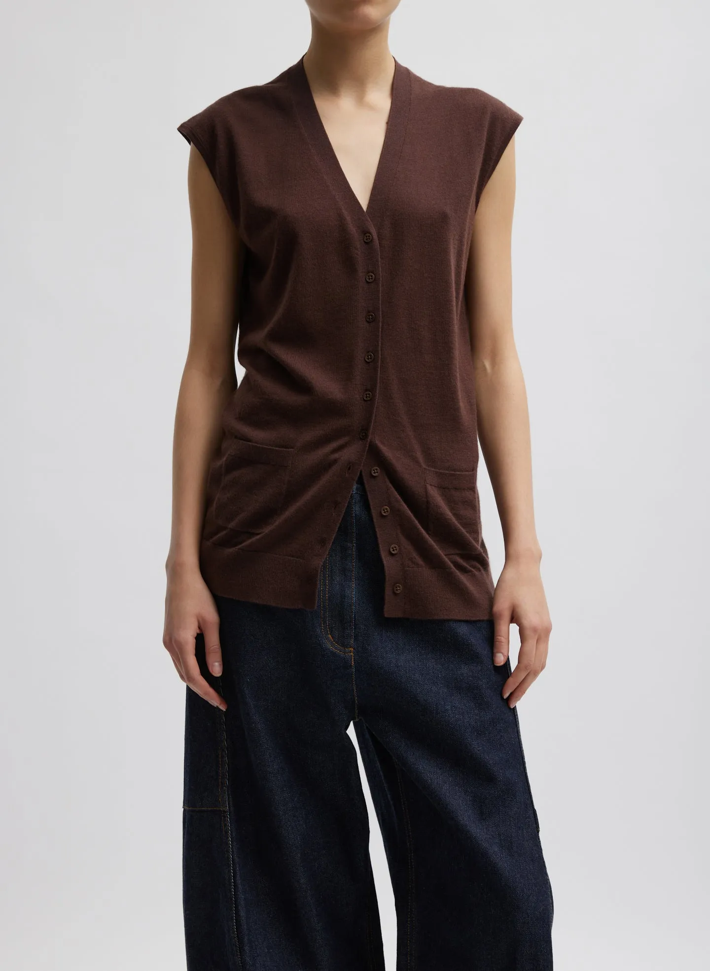 Cashmere Silk Blend Sleeveless Button Down Sweater