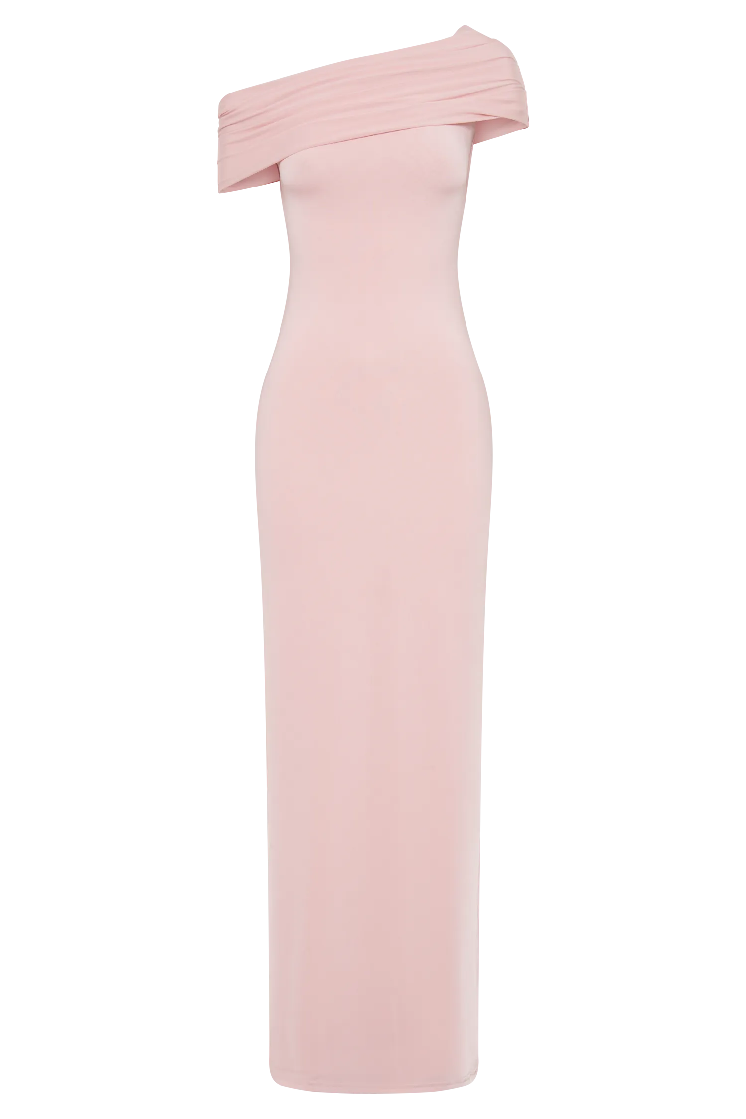 Cassandra Off Shoulder Slinky Maxi Dress - Pale Pink