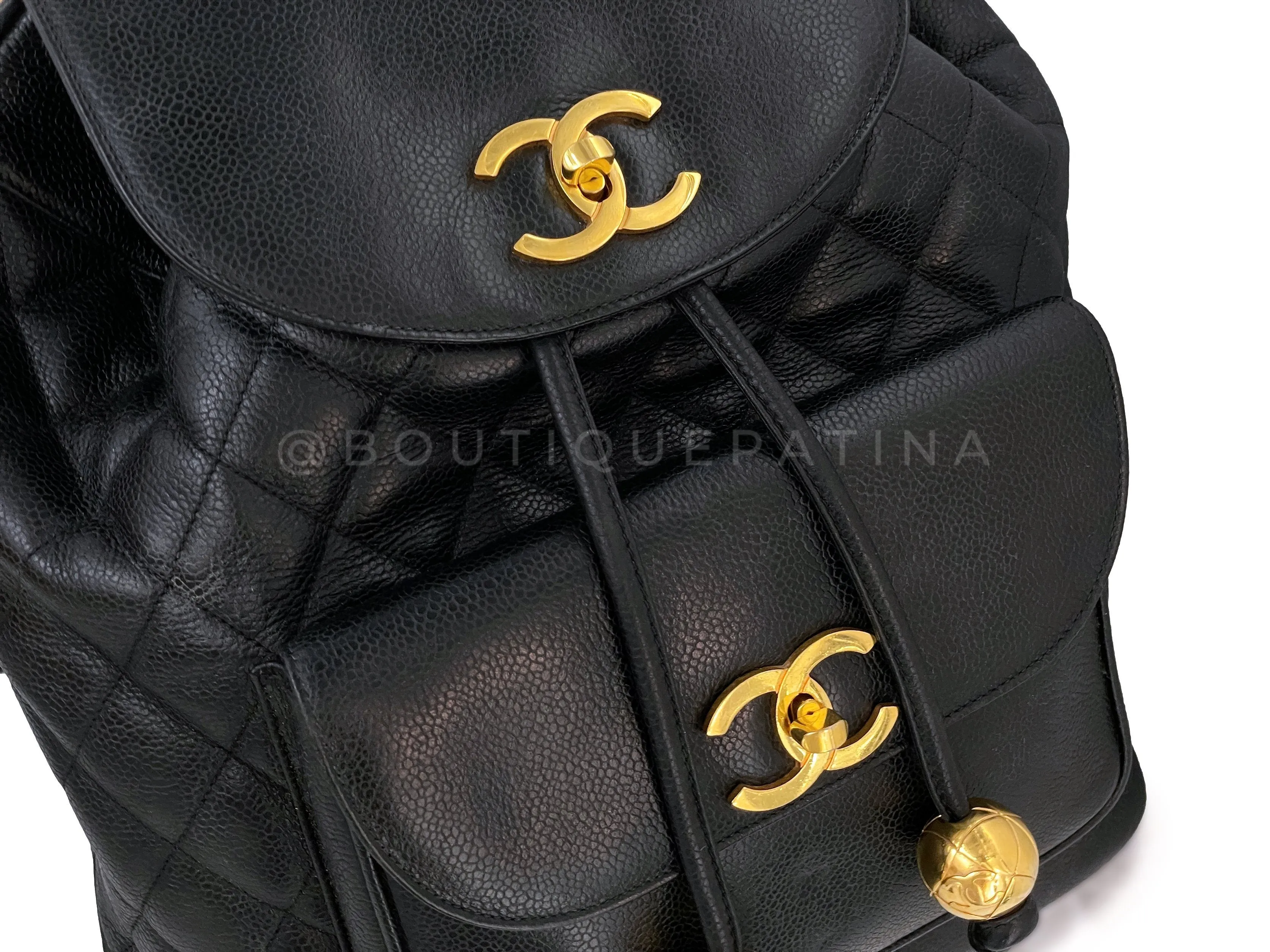 Chanel 1993 Vintage Black Caviar Large Quilted Backpack Bag 24k GHW