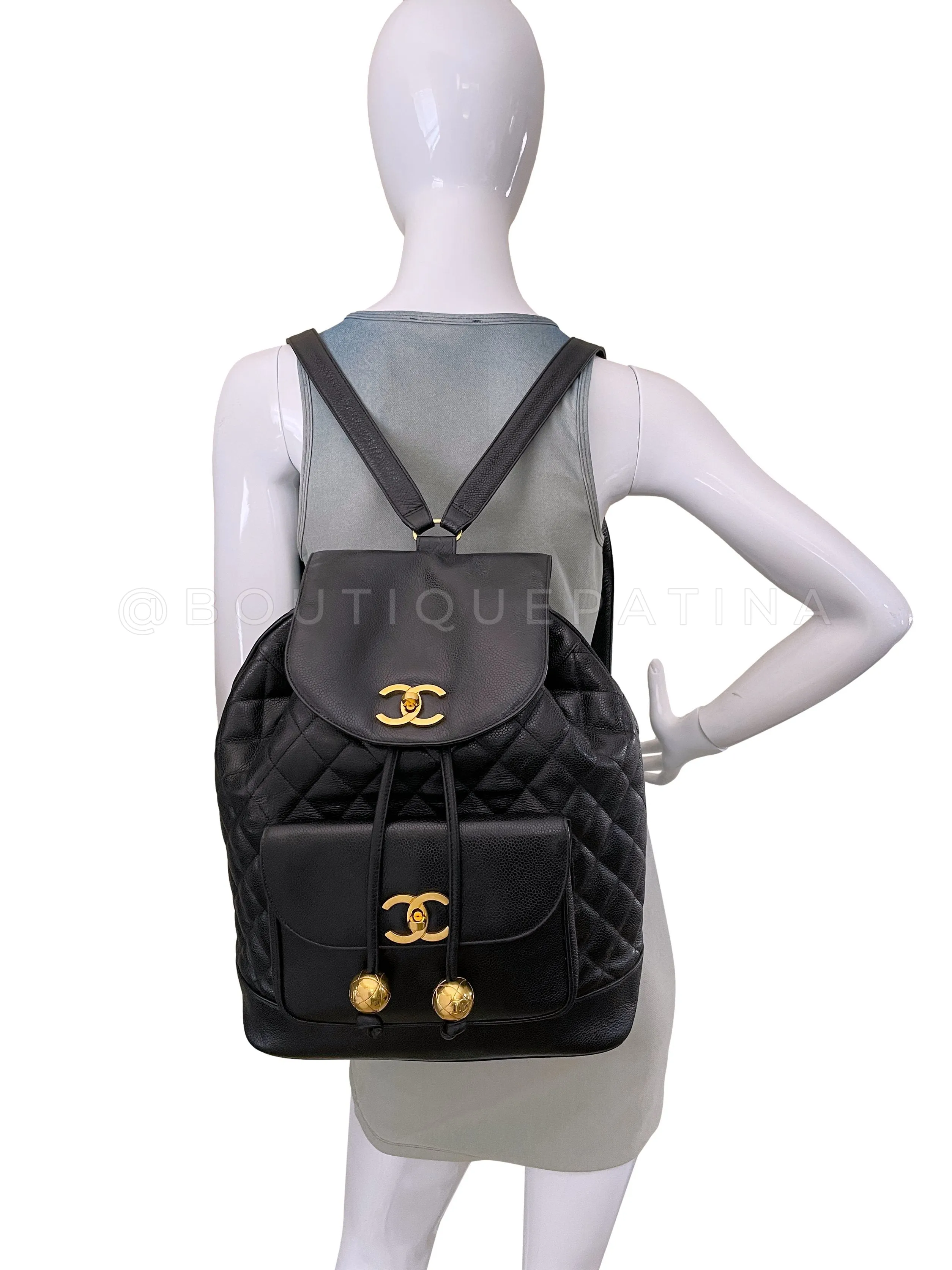 Chanel 1993 Vintage Black Caviar Large Quilted Backpack Bag 24k GHW