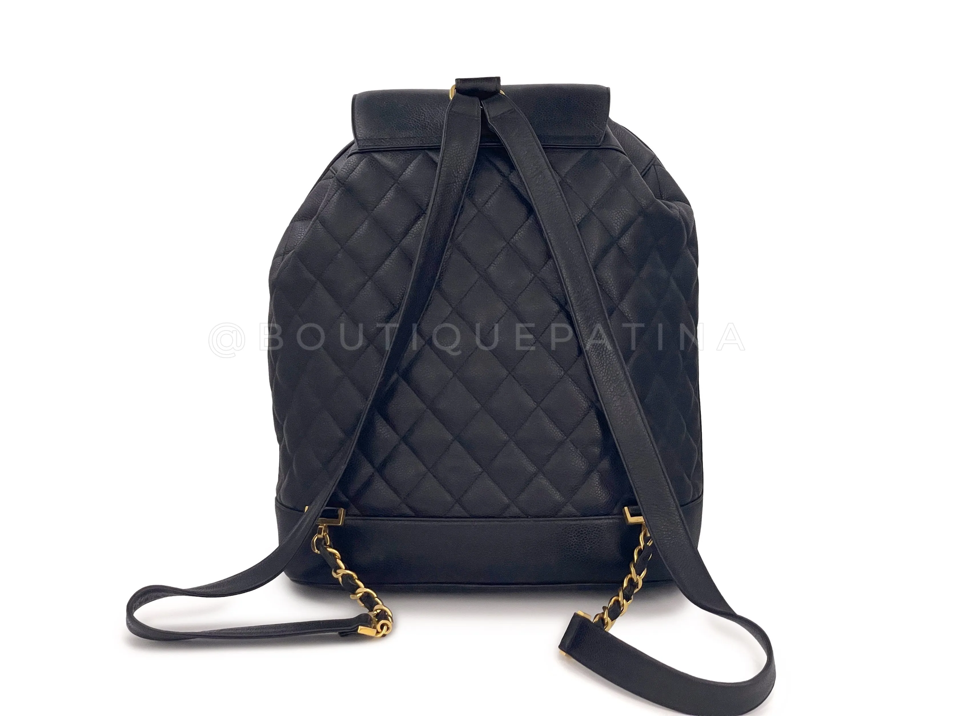 Chanel 1993 Vintage Black Caviar Large Quilted Backpack Bag 24k GHW