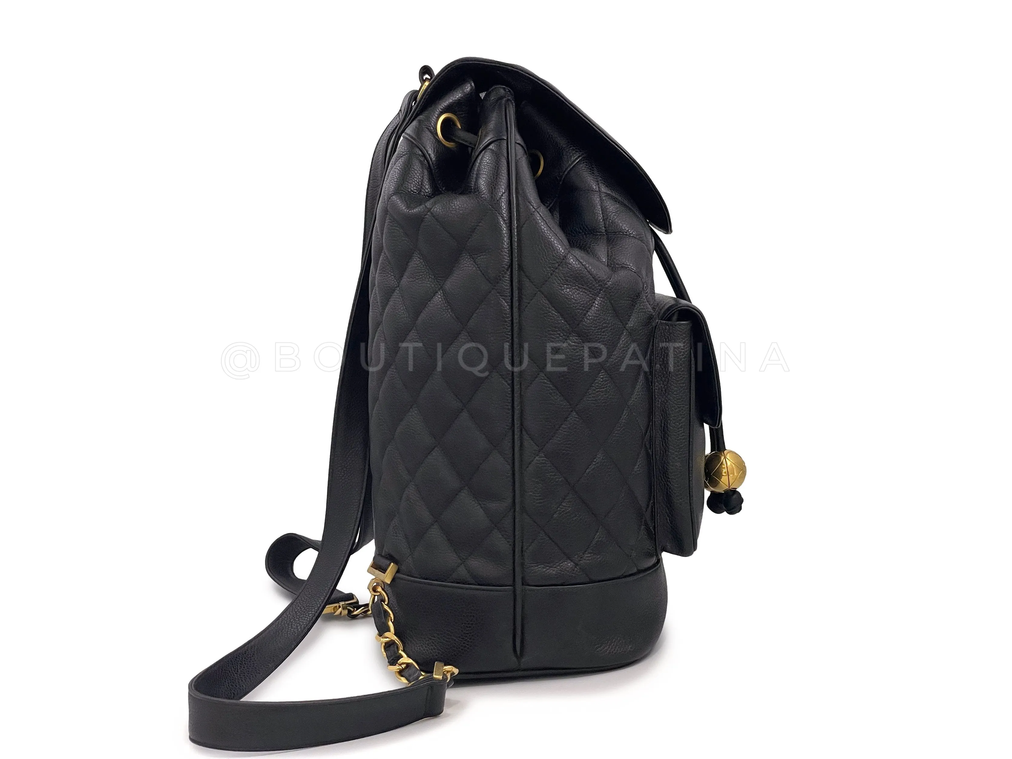 Chanel 1993 Vintage Black Caviar Large Quilted Backpack Bag 24k GHW