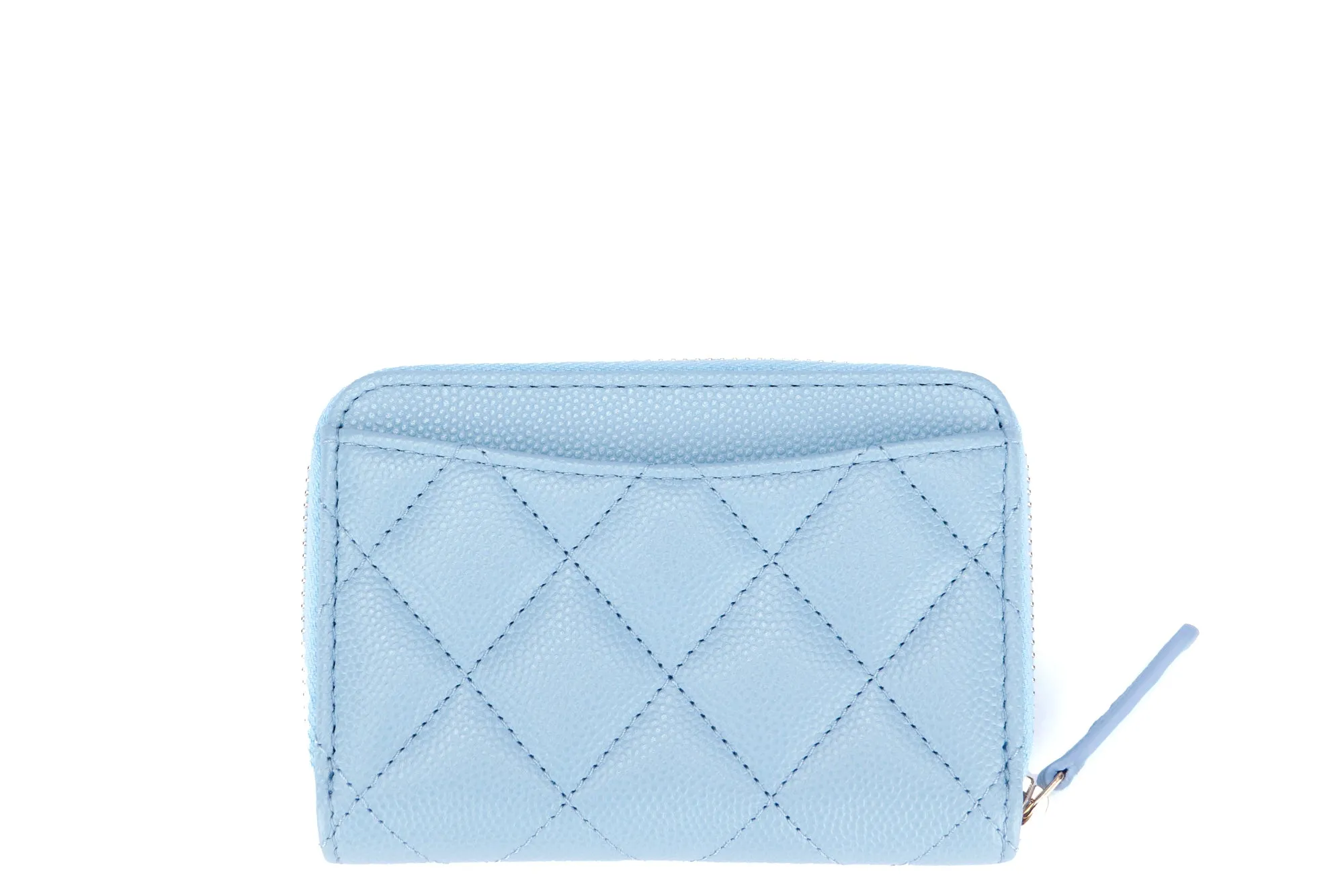 CHANEL BABY BLUE CAVIAR ZIPPY CARD HOLDER (3199XXXX) LIGHT GOLD HARDWARE, WITH CARD, DUST COVER & BOX